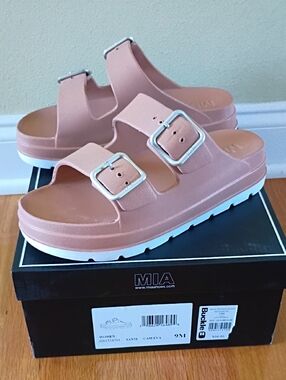 MIA Women's Double Buckle Platform Slide Sandals